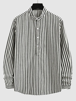 Half Button Vertical Striped Shirt Xl White