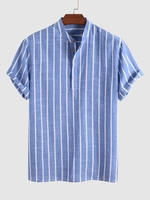 Half Buttoned Casual Striped Office Shirt L Blue