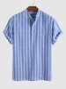 Half Buttoned Casual Striped Office Shirt S Blue