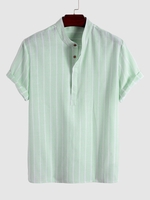 Half Buttoned Casual Striped Office Shirt Xl Light green