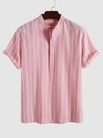 Half Buttoned Casual Striped Office Shirt Xl Light pink