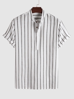Half Buttoned Casual Striped Office Shirt Xl White