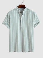 Half Buttoned Casual Striped Office Shirt Xxl Green