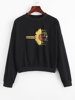 Half Sunflower Letter Graphic Sweatshirt L Black