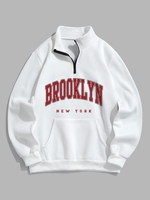 Half Zip Brooklyn Print Thermal Lined Sweatshirt L White