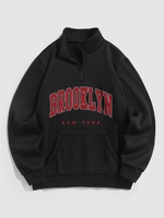 Half Zip Brooklyn Print Thermal Lined Sweatshirt Xl Black