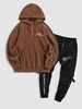 Half Zip California Embroidered Polar Fleece Hoodie with Side Pocket Cargo Jogger Pants Set Deep coffee