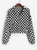 Half Zip Checkerboard Fluffy Sweatshirt S Black