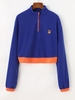Half Zip Colorblock Fleece Crop Sweatshirt M Blue