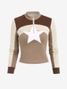 Half Zip Colorblock Star Pattern T Shirt M Coffee