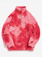 Half Zip Colorful Faux Fur Fluffy Sweatshirt M Red