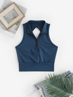 Half Zip Cut Out Crop Sports Tank Top S Navy blue
