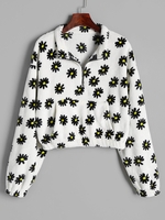 Half Zip Daisy Graphic Fluffy Sweatshirt S