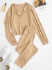Half Zip Drop Shoulder Skinny Pants Set S Light coffee