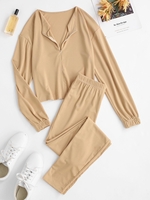 Half Zip Drop Shoulder Skinny Pants Set Xl Light coffee