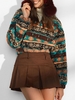 Half Zip Ethnic Graphic Faux Shearling Sweatshirt S