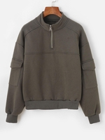 Half Zip Flap Pockets Cargo Sweatshirt L Green