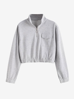 Half Zip High Neck Flap Pocket Cargo Sweatshirt L Gray goose