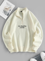 Half Zip Los Angeles CALIFORNIA Embroidered Sweatshirt M Light coffee