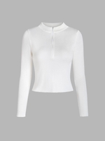 Half Zip Mock Neck Crop Knitwear White