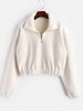 Half Zip Plain Faux Fur Sweatshirt M White