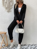 Half Zip Pocket Hooded Jogger Jumpsuit S Black