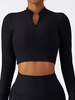 Half Zip Ribbed Running Yoga Gym Cropped Top S Black