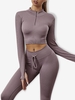 Half Zip Thumb Hole Ribbed Crop Top With Lace Up Leggings Athleisure Gym Sports Yoga Knitted Two Piece Set L Khaki rose
