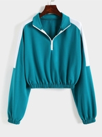 Half Zip Two Tone Cropped Sweatshirt L Blue