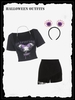 Halloween Butterfly Skull Graphic Fringed Tee and Skorts Outfits Set Black