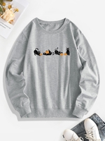Halloween Cat Pumpkin Graphic Sweatshirt S Gray