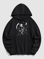Halloween Cat Skull Star Graphic Front Pocket Hoodie 2xl Black