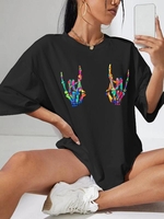 Halloween Colorful Skeleton Print Drop Shoulder T Shirt Xl Black