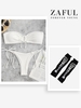 Halloween Costume Crinkle Tie Side Bandeau Bikini with Skeleton Fingerless Gloves White