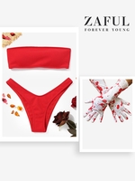 Halloween Costume High Cut Ribbed Bandeau Bikini with Blood Gloves Red