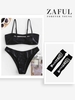 Halloween Costume Metallic Snakeskin Cutout Bikini with Skeleton Fingerless Gloves Black