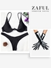 Halloween Costume Push Up Plunge Bikini with Skeleton Gloves Black