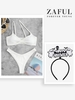 Halloween Costume Ribbed Asymmetrical Twist High Leg Bikini with Ghost Decor Headband White