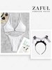 Halloween Costume Ribbed O-ring Bikini with Skull Decor Faux Fur Headband White