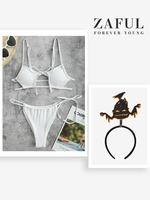 Halloween Costume Textured Cutout Loincloth Bikini with Ghost Decor Headband White