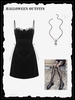 Halloween Costume Velvet Open Side Dress and Fishnet Tights and Pendant Necklace Black