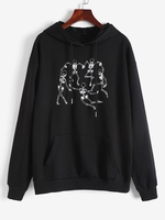 Halloween Dancing Skeleton Pullover Drawstring Hoodie M Black