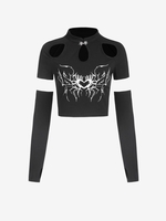 Halloween Detached Sleeve Graphic Oval Cutout Tee S Black