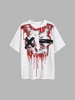 Halloween Dripping Skull Print Loose T Shirt M White
