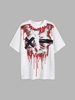 Halloween Dripping Skull Print Loose T Shirt S White
