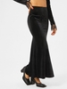 Halloween Embroidered Applique Velvet Mermaid Skirt S Black