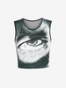Halloween Eyes Graphic Studded Tank Top L Black