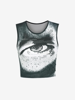 Halloween Eyes Graphic Studded Tank Top L Black