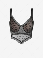 Halloween Flocking Bat Lace Scarf Hem Crop Camisole L Black
