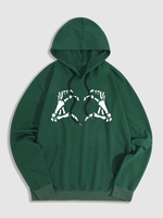 Halloween Heart Shape Skeleton Hands Pattern Pullover Hoodie M Deep green